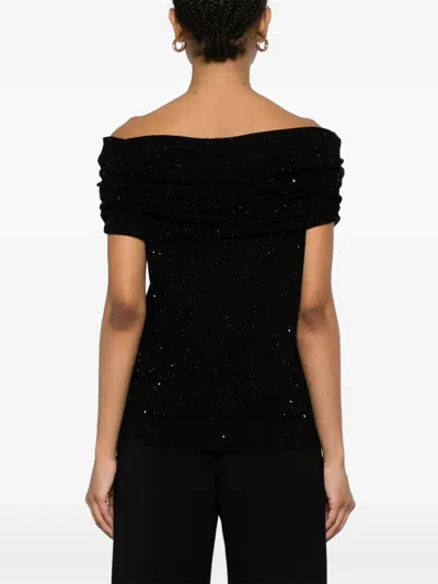 Roberto Collina Wool Top With Micro Sequins And Draped Detail In Black