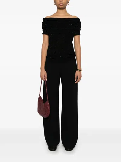 Roberto Collina Wool Top With Micro Sequins And Draped Detail In Black