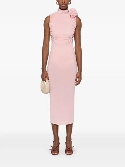 Magda Butrym Ruched Mock Neck Midi Dress In Pink