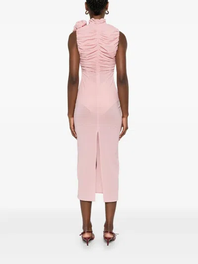 Magda Butrym Ruched Mock Neck Midi Dress In Pink