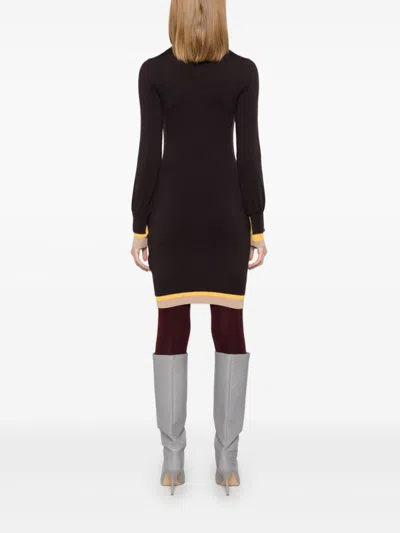 Fendi Mini Wool Dress With Contrasting Details In Burgundy