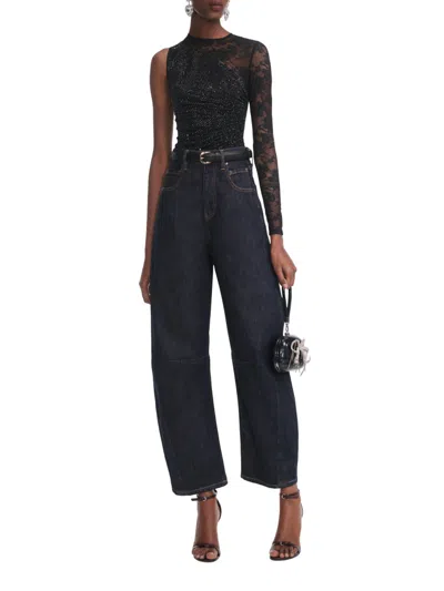 Self-portrait Self Portrait Women Black Rhinestone Mesh And Lace Top In Black