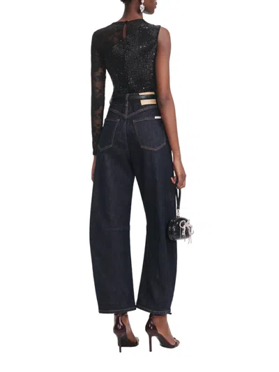 Self-portrait Self Portrait Women Black Rhinestone Mesh And Lace Top In Black