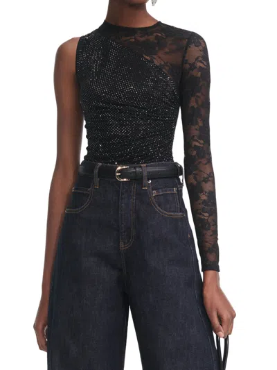 Self-portrait Self Portrait Women Black Rhinestone Mesh And Lace Top In Black