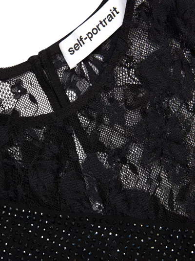 Self-portrait Self Portrait Women Black Rhinestone Mesh And Lace Top In Black