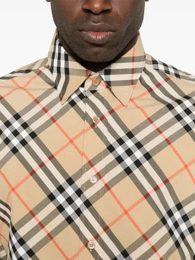 Burberry Button-down Collar Checked Pattern Shirt In Beige