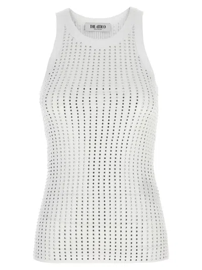Attico Ribbed Jersey Tank Top With Rhinestones In White