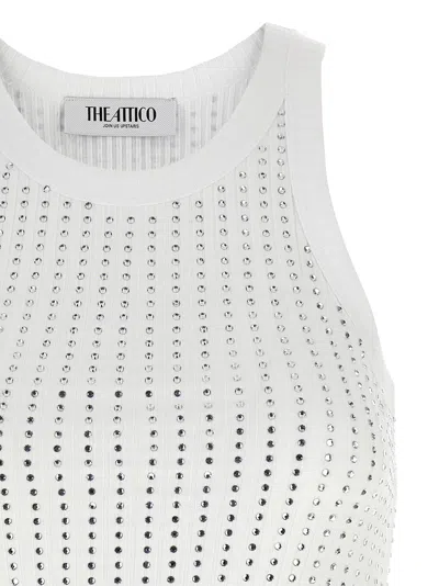 Attico Ribbed Jersey Tank Top With Rhinestones In White