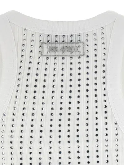 Attico Ribbed Jersey Tank Top With Rhinestones In White