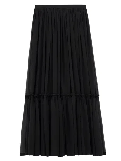 Saint Laurent Flounced Skirt In Silk Crepe Muslin Clothing In Black