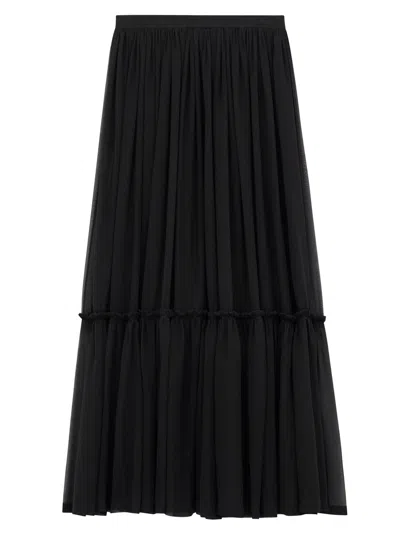Saint Laurent Flounced Skirt In Silk Crepe Muslin Clothing In Black