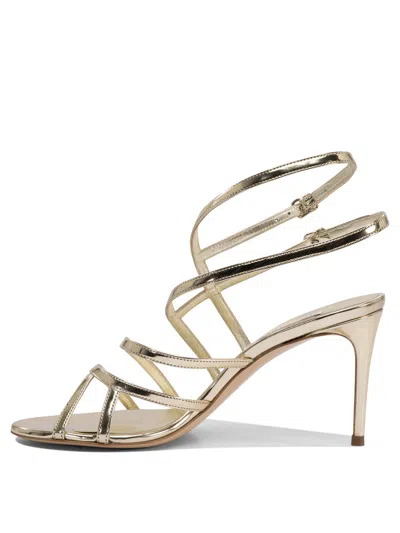 Casadei Julia 80 Metallic Leather Cage Sandals In Gold