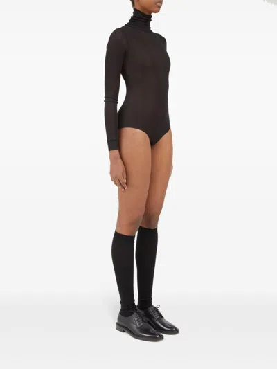 Maison Margiela Transparent High-neck Bodysuit In Black Viscose Jersey