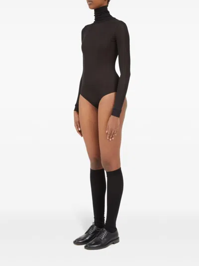 Maison Margiela Transparent High-neck Bodysuit In Black Viscose Jersey