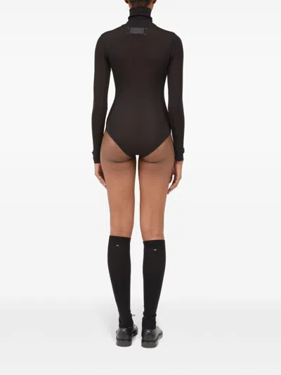 Maison Margiela Transparent High-neck Bodysuit In Black Viscose Jersey