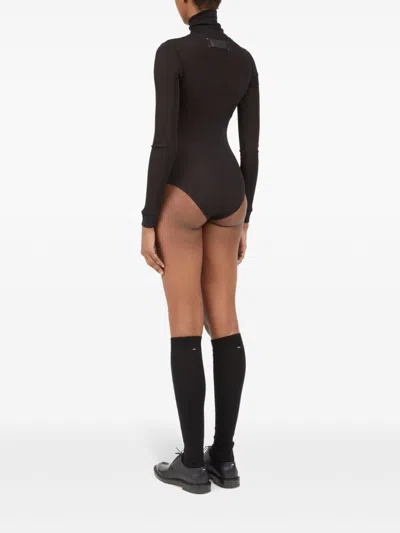 Maison Margiela Transparent High-neck Bodysuit In Black Viscose Jersey