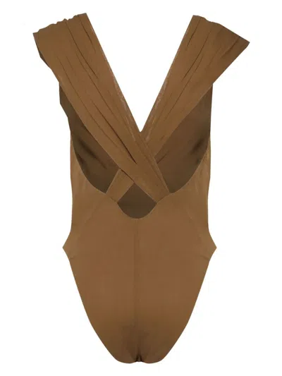 Saint Laurent Semi-sheer Cross-back Bodysuit In Silk Muslin