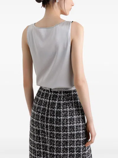 Dolce & Gabbana Silk Satin Tank Top With Dg Logo Pin In Gray