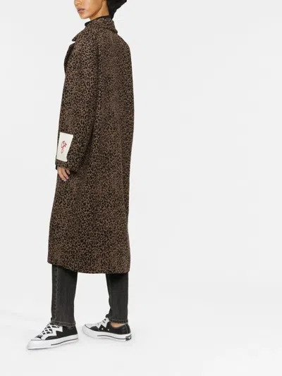 Golden Goose Single-breasted Cocoon Wool Coat With Jacquard Motif In Brown
