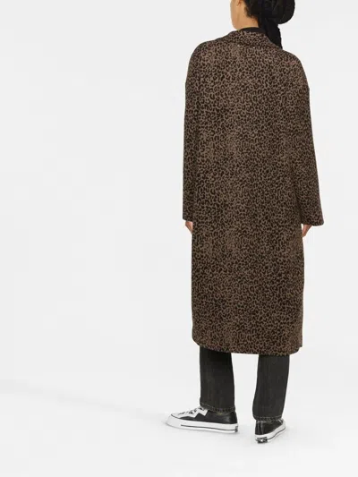 Golden Goose Single-breasted Cocoon Wool Coat With Jacquard Motif In Brown