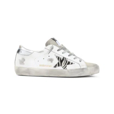 Golden Goose Superstar White Low Top Sneakers With Glittered Star Patch And Laminated Heel With Logo Lettering In In Neutral