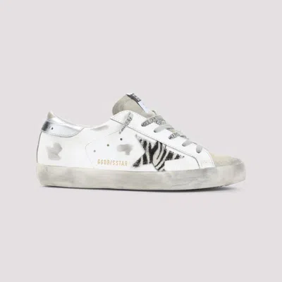 Golden Goose Superstar White Low Top Sneakers With Glittered Star Patch And Laminated Heel With Logo Lettering In In Neutral