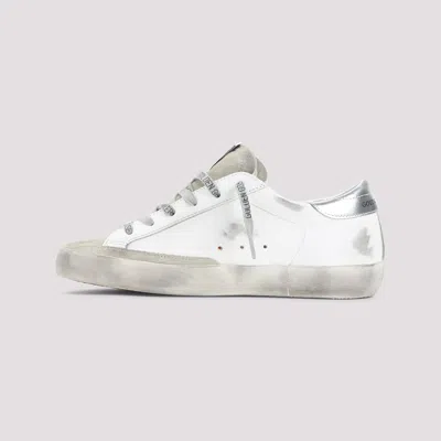 Golden Goose Superstar White Low Top Sneakers With Glittered Star Patch And Laminated Heel With Logo Lettering In In Neutral