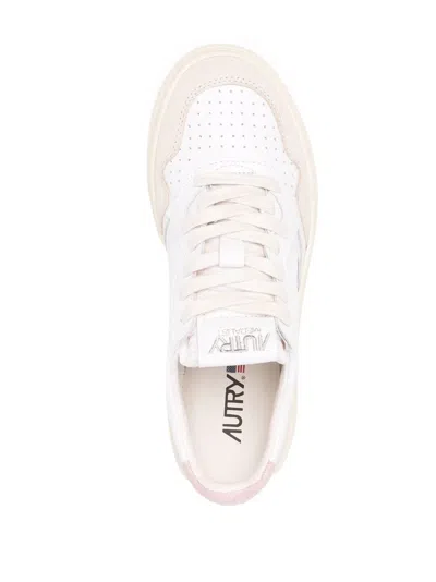 Autry Medalist Sneakers In White/coral Leather And Suede In Multi