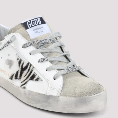 Golden Goose Superstar White Low Top Sneakers With Glittered Star Patch And Laminated Heel With Logo Lettering In In Neutral