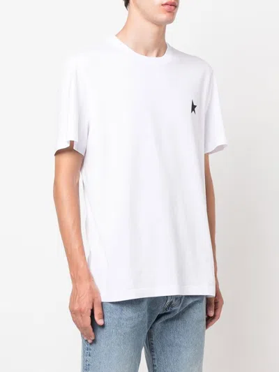 Golden Goose White T-shirt With Round Neck And One Star Logo Print On The Front In Cotton Man