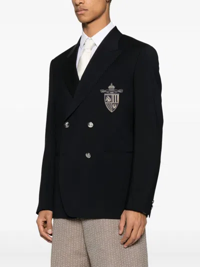 Fendi Straight-cut Double Breasted Wool Jacket Clothing In Black