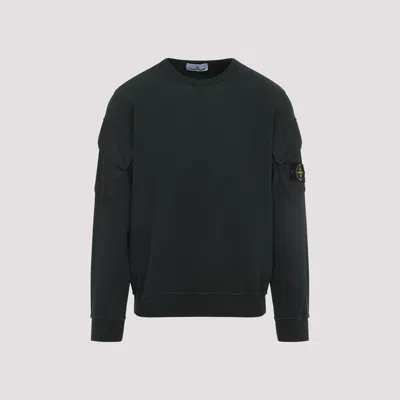 Stone Island Logo Cotton Crewneck Sweatshirt In Black