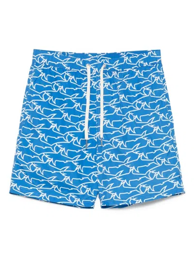 Paul & Shark Swimwear With Drawstring Waist And All-over Print In Blue