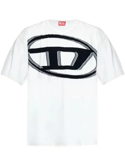 Diesel T-shirt With Distressed Flocked Logo In White