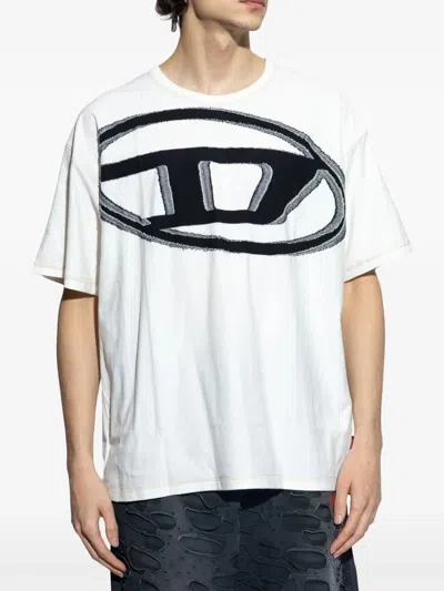 Diesel T-shirt With Distressed Flocked Logo In White