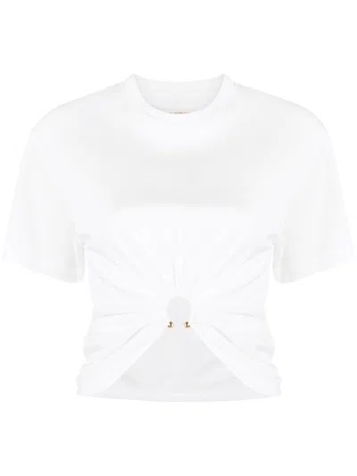 Rabanne White Crewneck Top With Short Sleeves And Ruched Cut-out On The Front In White