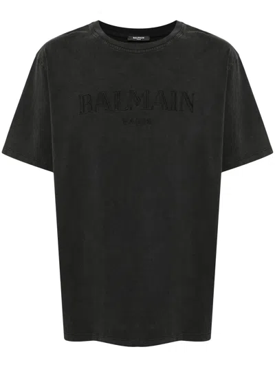 Balmain Black Cotton T-shirt In Gray