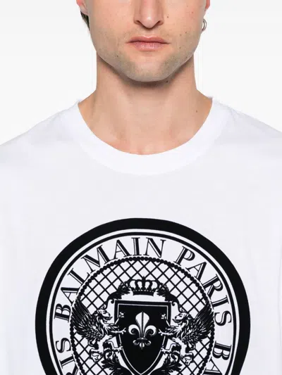Balmain White Cotton T-shirt With Maxi Logo Print In White