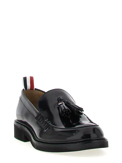 Thom Browne Shiny Round Toe Loafers With Tassel Detail In Black
