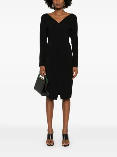 Fendi Long Sleeve Midi Dress In Black