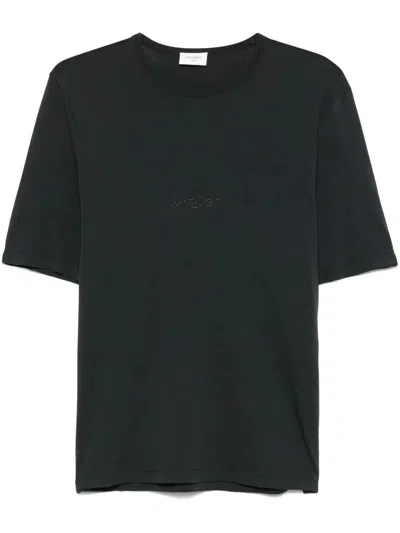 Saint Laurent Dark Grey T-shirt With Logo Lettering On The Front Tone-on-tone In Cotton Man In Animal Print