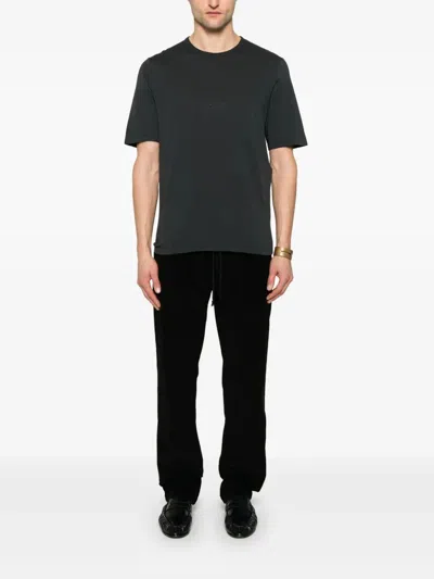 Saint Laurent Dark Grey T-shirt With Logo Lettering On The Front Tone-on-tone In Cotton Man In Animal Print
