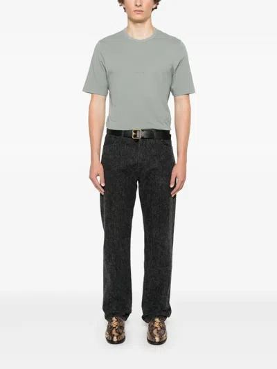 Saint Laurent Tonal Logo Embroidery Cotton T Shirt In Gray