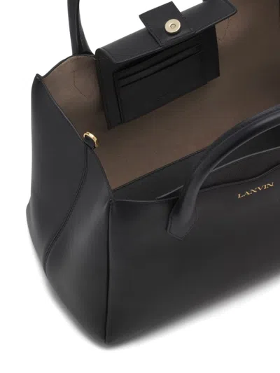 Lanvin Round Handle Calfskin Tote Bag In Black