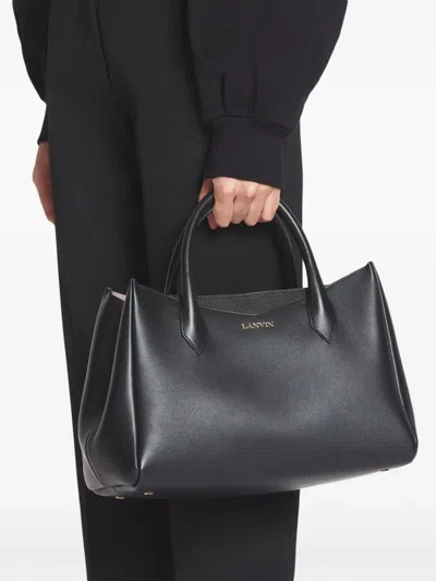 Lanvin Round Handle Calfskin Tote Bag In Black