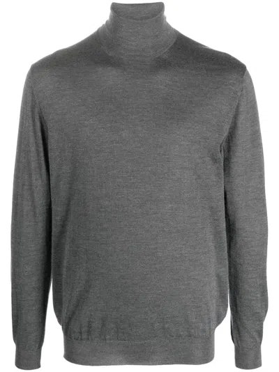 Malo Shaved Cyclist Turtleneck Sweater With Ribbed Finish In Gray