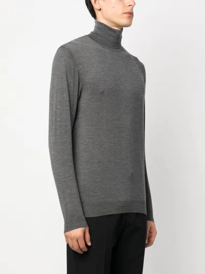 Malo Shaved Cyclist Turtleneck Sweater With Ribbed Finish In Gray