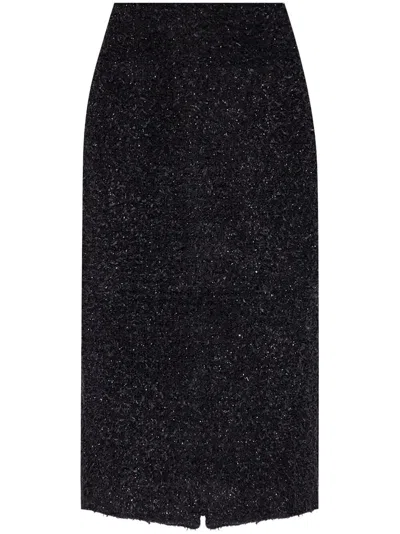 Balenciaga Black Tweed Midi Skirt In Black