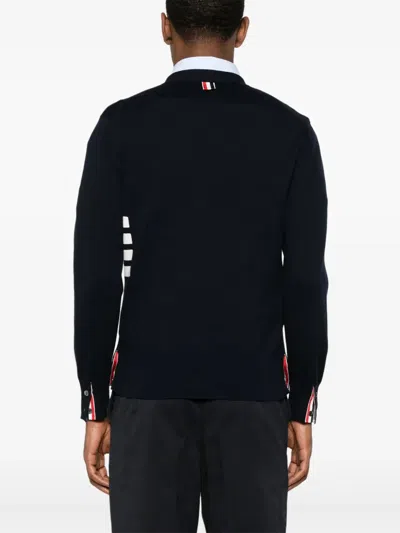 Thom Browne Cotton V-neck Cardigan With 4 Bar Stripe In Black