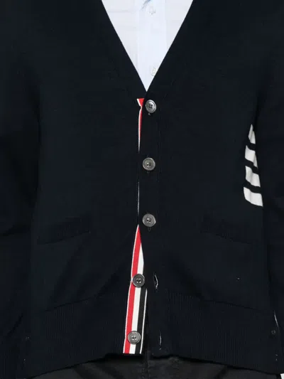 Thom Browne Cotton V-neck Cardigan With 4 Bar Stripe In Black